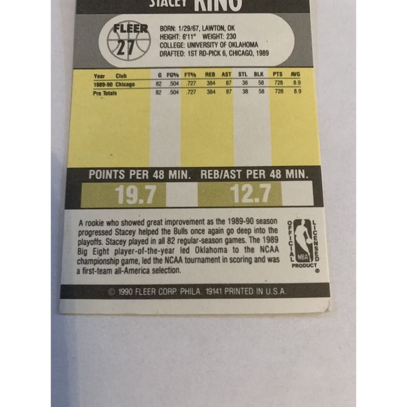 Stacey King 1990 Fleer FWD Chicago Bulls Card #27 Rare OFF CENTER+ERROR NM💎☄️ - Picture 6 of 12